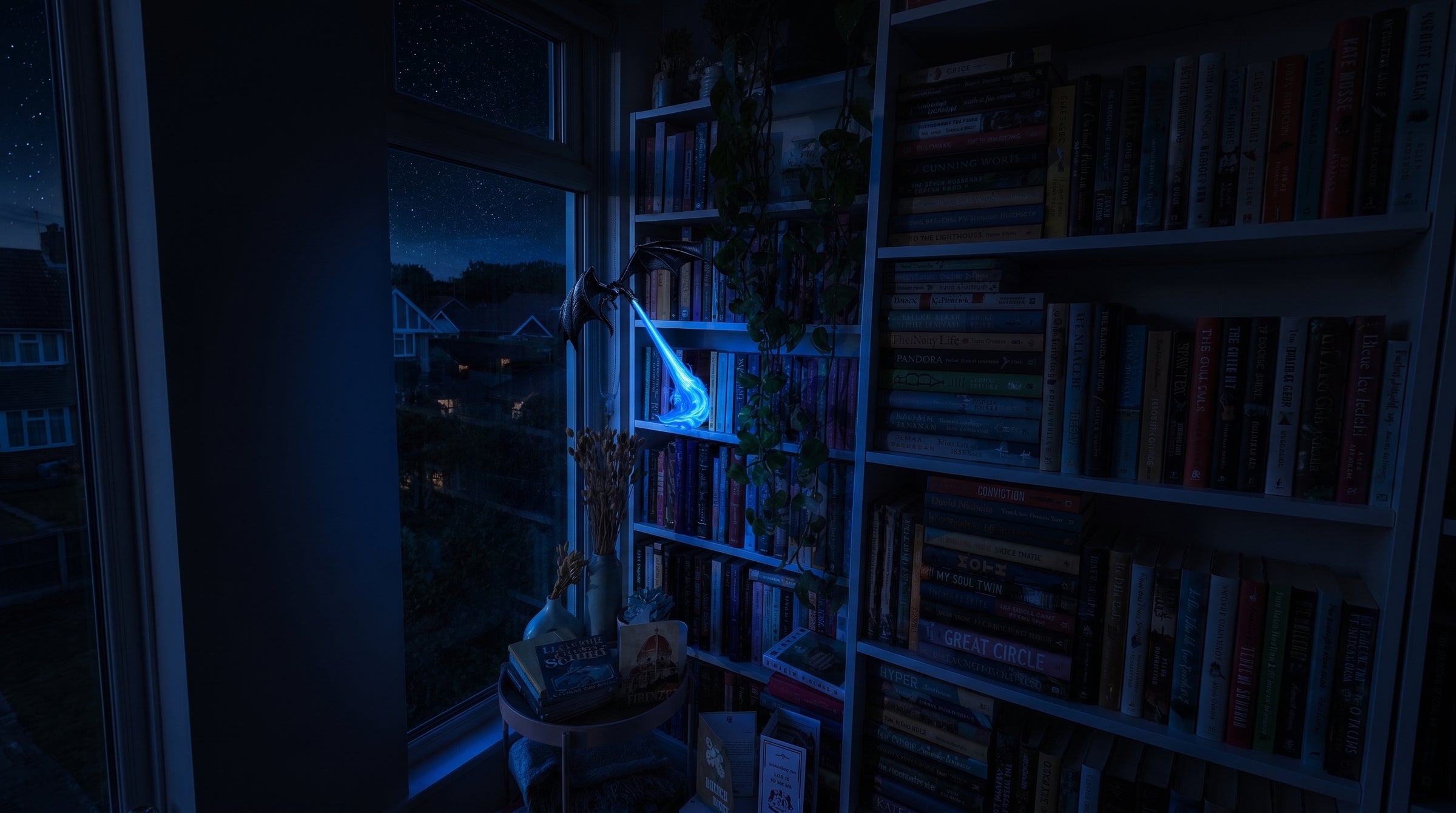 Dragon Breath Lamp Fantasy Bookshelf